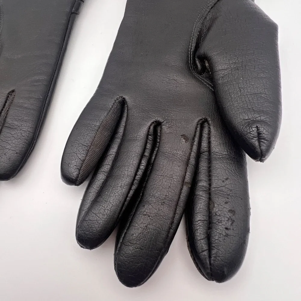 Vintage Fownes Gloves Women's Size A Black Faux‎ Leather WPL 9522 Fourchette